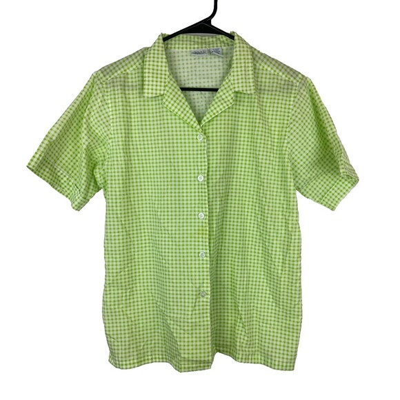 Haband Men's Short Sleeve Green Gingham Button Down Shirt Size L Summer *Stain* - Picture 1 of 8